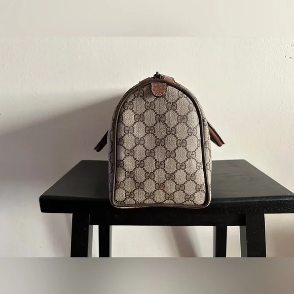 GUCCI Boston Bag $1295 Monogram Canvas, Dark Brown Leather Trim & Green-Red Web - Picture 4 of 17